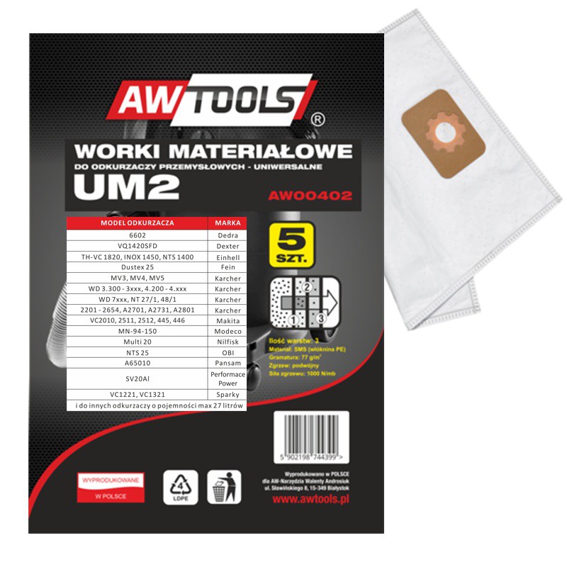 Støvposer  AWTools AW00402; UM2; 5 stk