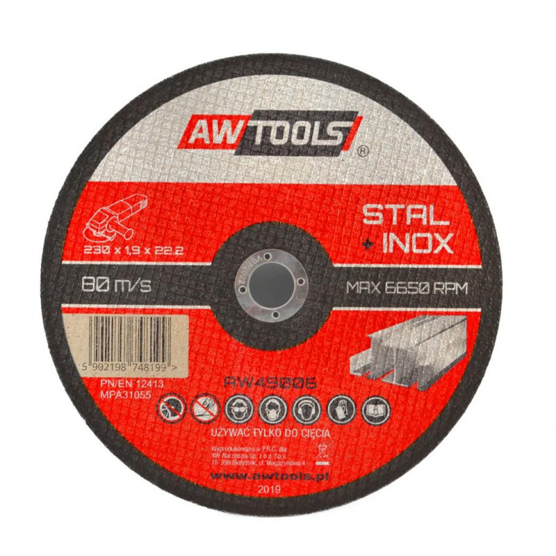Abrasiv kappeskive AWTools AW49006; 230x1,9 mm; 22,2 mm for metall