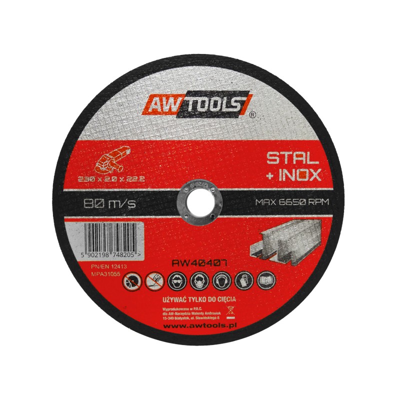 Abrasiv kappeskive AWTools AW49007; 230x2 mm; 22,2 mm for metall