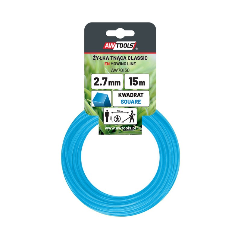 Trimmertråd AWTools AW70129; (2,4 mm/15 m) blå, firkantet