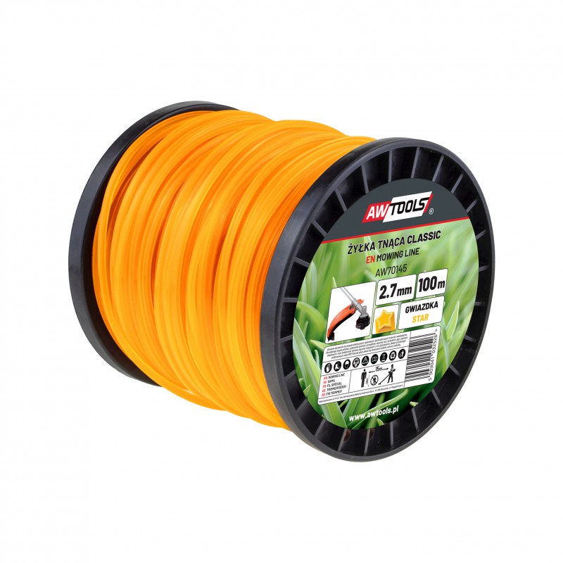 Trimmertråd AWTools AW70144; (2,4 mm/100 m) gul, 6-kant