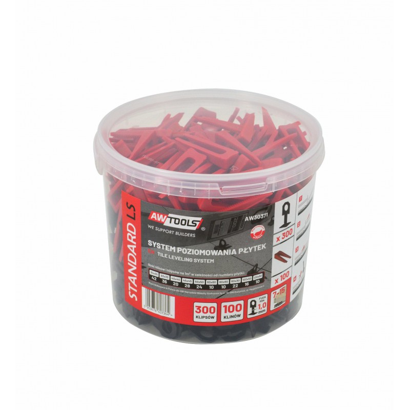 Nivelleringssett AWTools AW30371; 1 mm; 7-15 mm; 300+100 stk