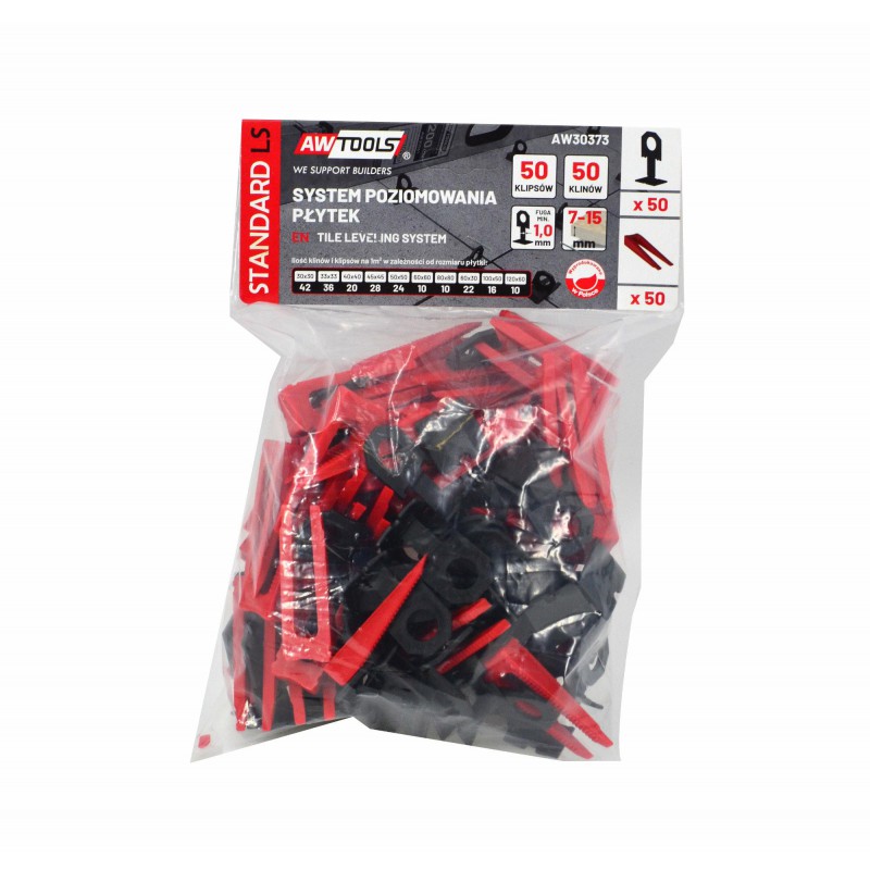 Nivelleringssett AWTools AW30373; 1 mm; 7-15 mm; 50+50 stk