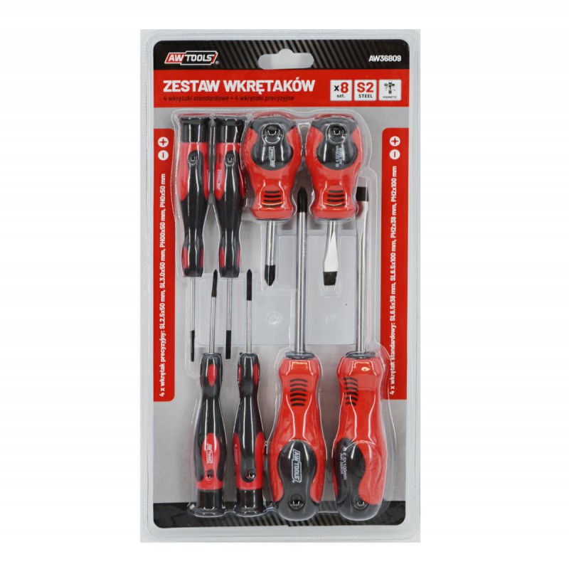 Skrutrekkersett AWTools AW36809; SLx4; PHx4; 8 stk