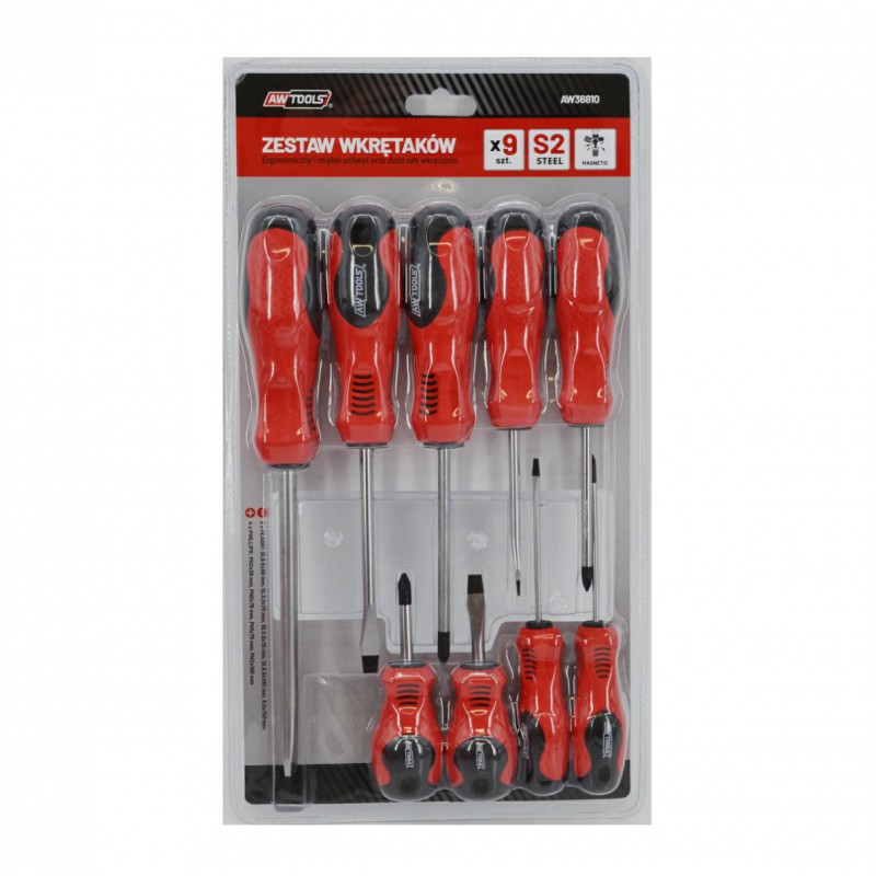 Skrutrekkersett AWTools AW36810; SLx5; PHx4; 9 stk