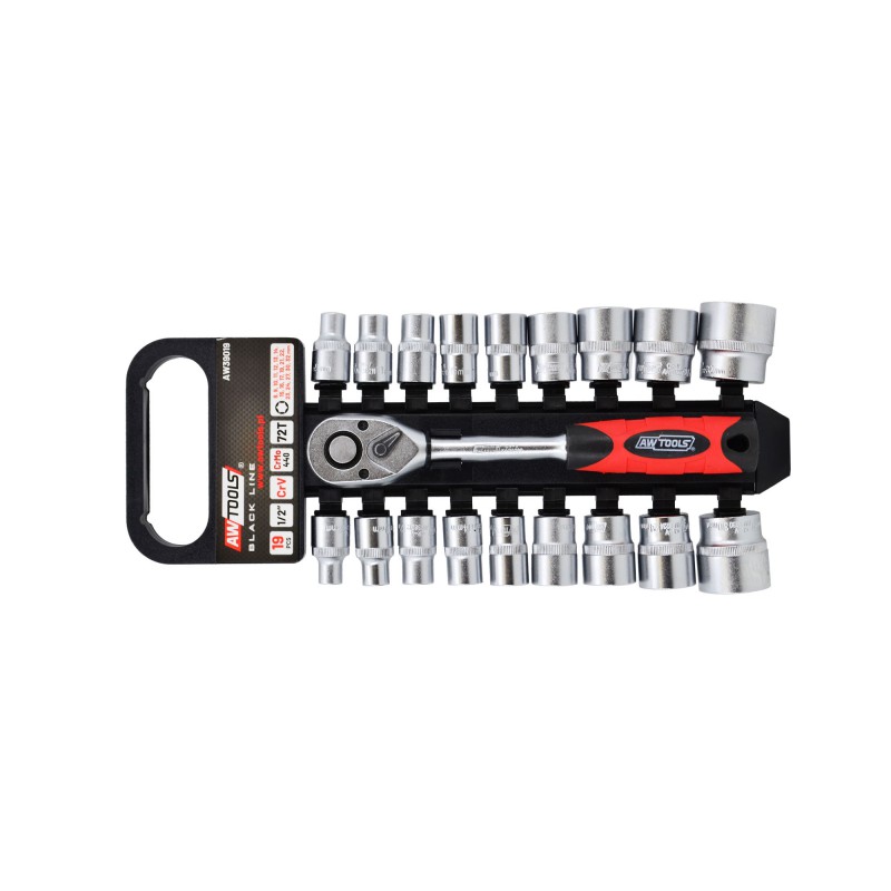 Hylsenøkkelsett AWTools AW39019; 1/2''; 8-32 mm; 19 stk