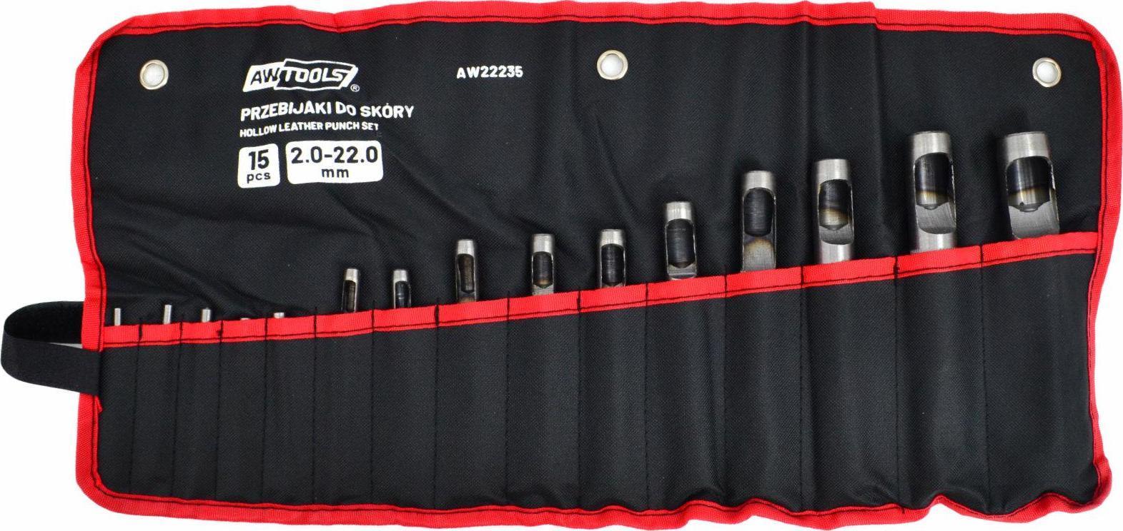 Hullpiper til lær AWTools AW22235; 2-22 mm; 15 stk