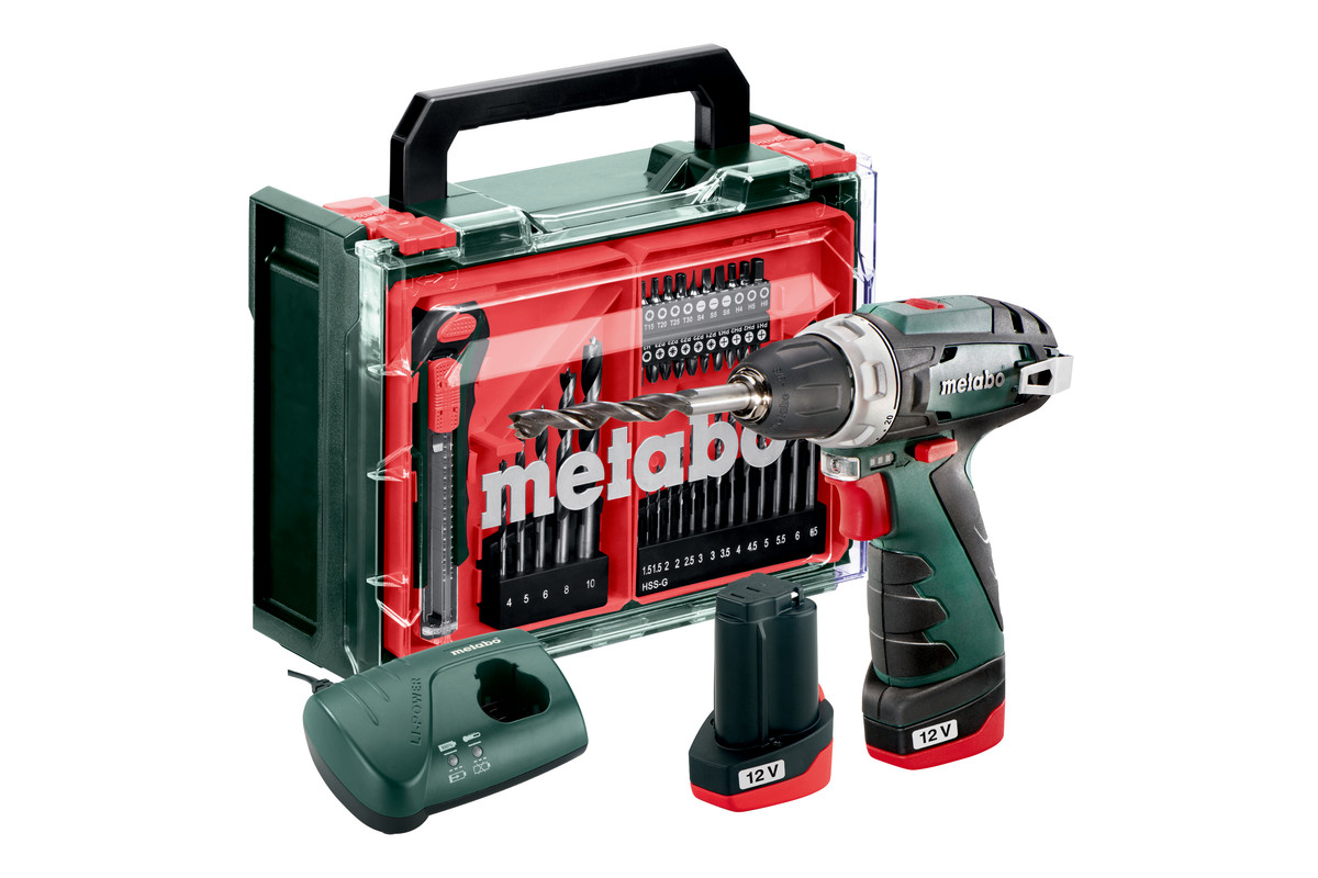 Batteridrevet borskrutrekker Metabo PowerMaxx BS Basic; 12 V; 2x2 Ah  batteri. + tilbehør