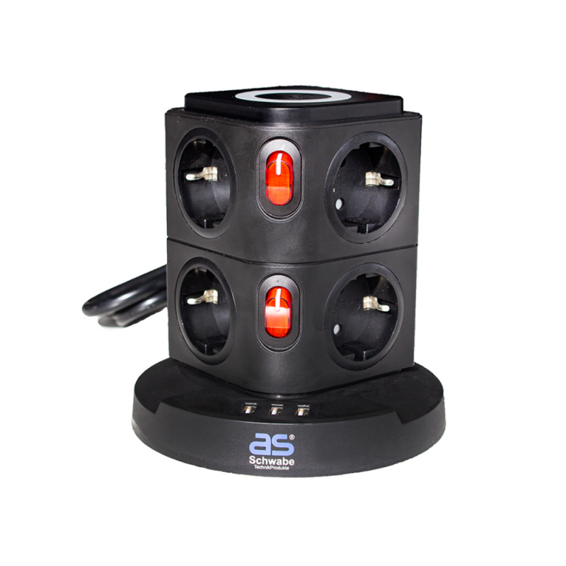Forlengelsesledning AS-Schwabe 18221; 3 USB; 5W; IP20