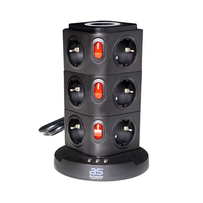 Forlengelsesledning AS-Schwabe 18222; 3 USB; 5W; IP20