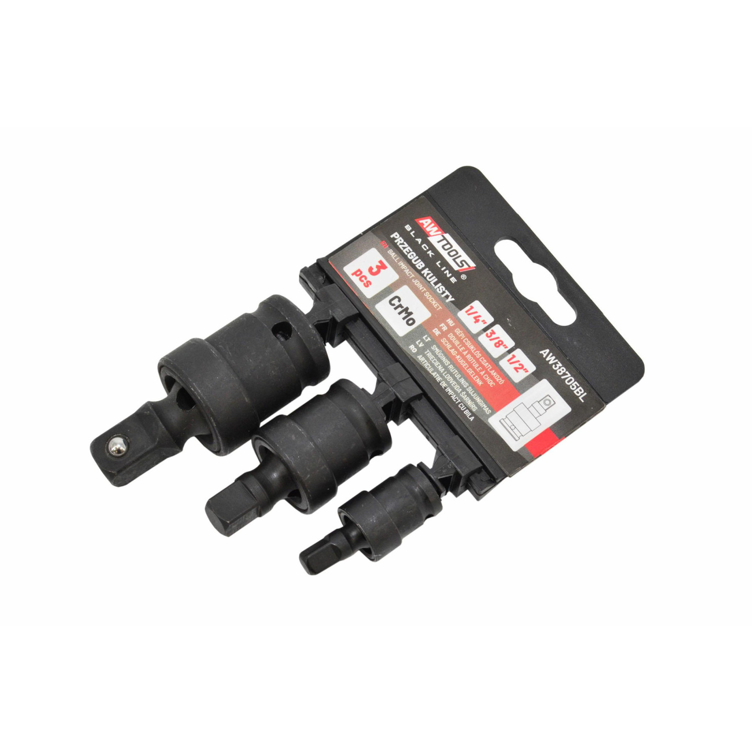 Slagpipersett AWTools AW38705BL; 1/2''; 3/8''; 1/4''; 3 stk