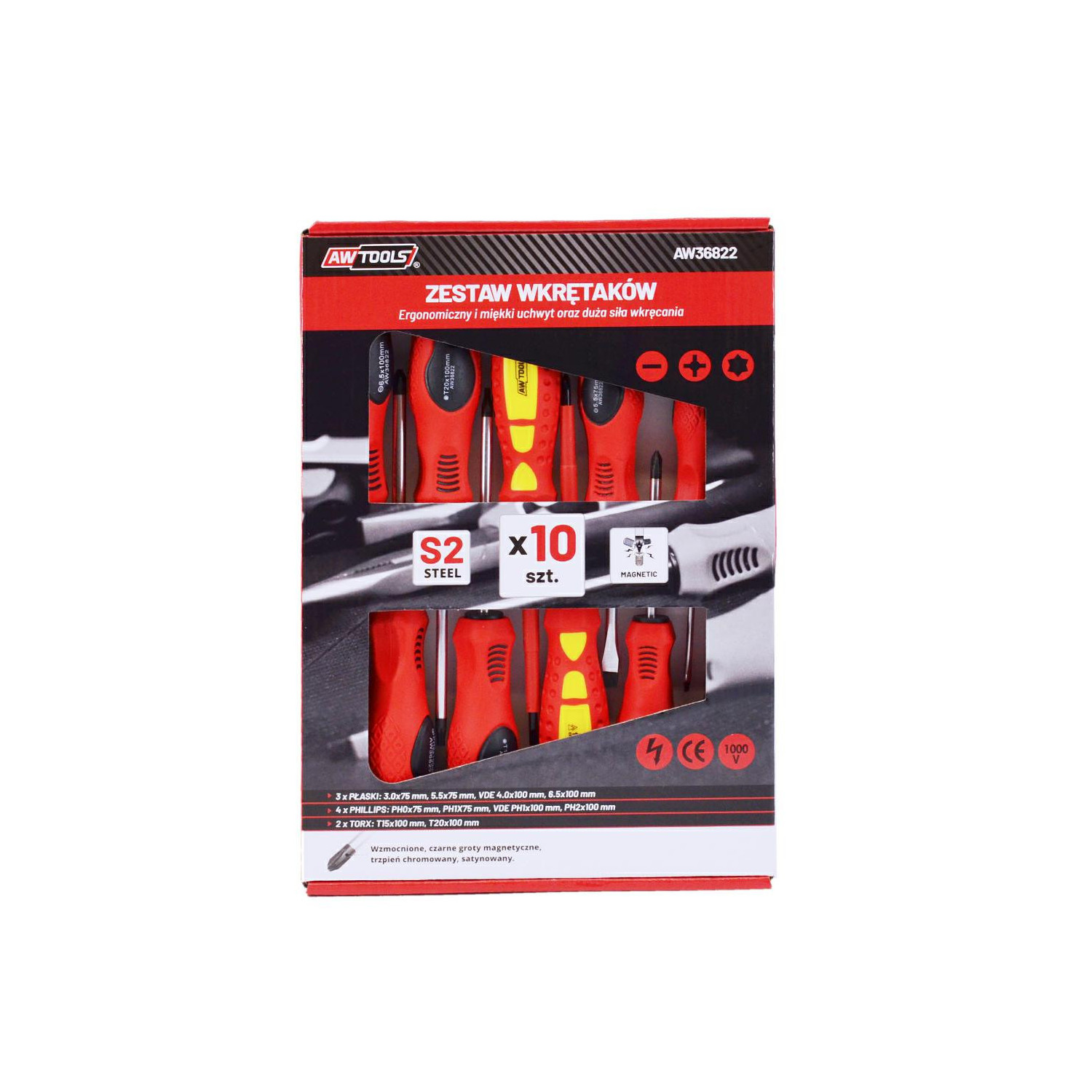 Skrutrekkersett AWTools AW36822; 10 stk