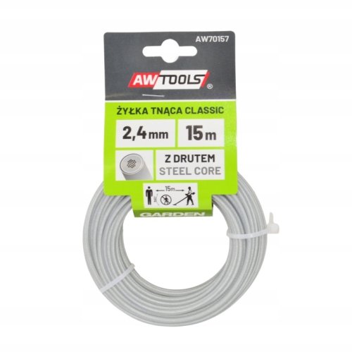 Trimmertråd AWTools AW70157; 2,4 mm; 15 m