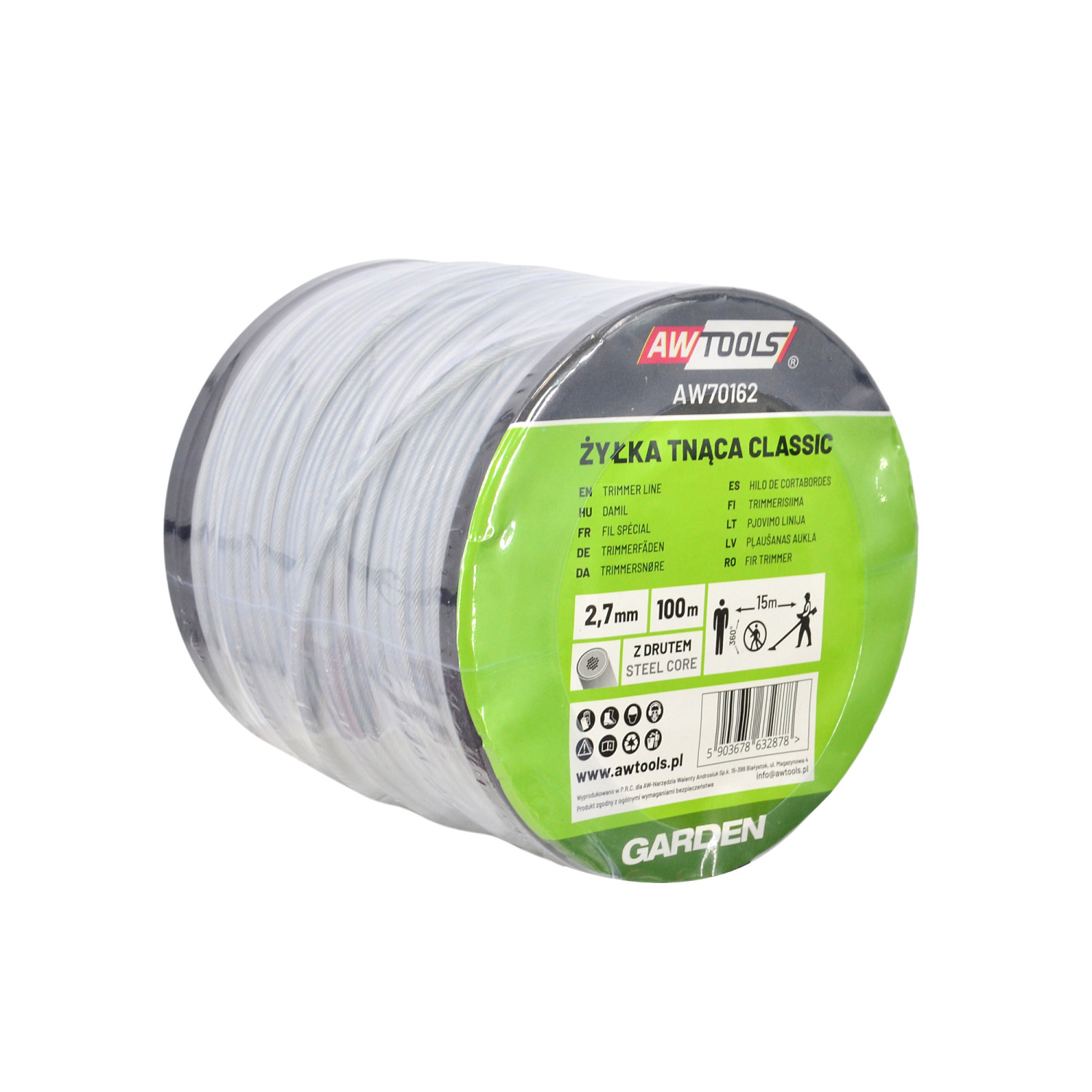 Trimmertråd AWTools AW70162; 2,7 mm; 100 m