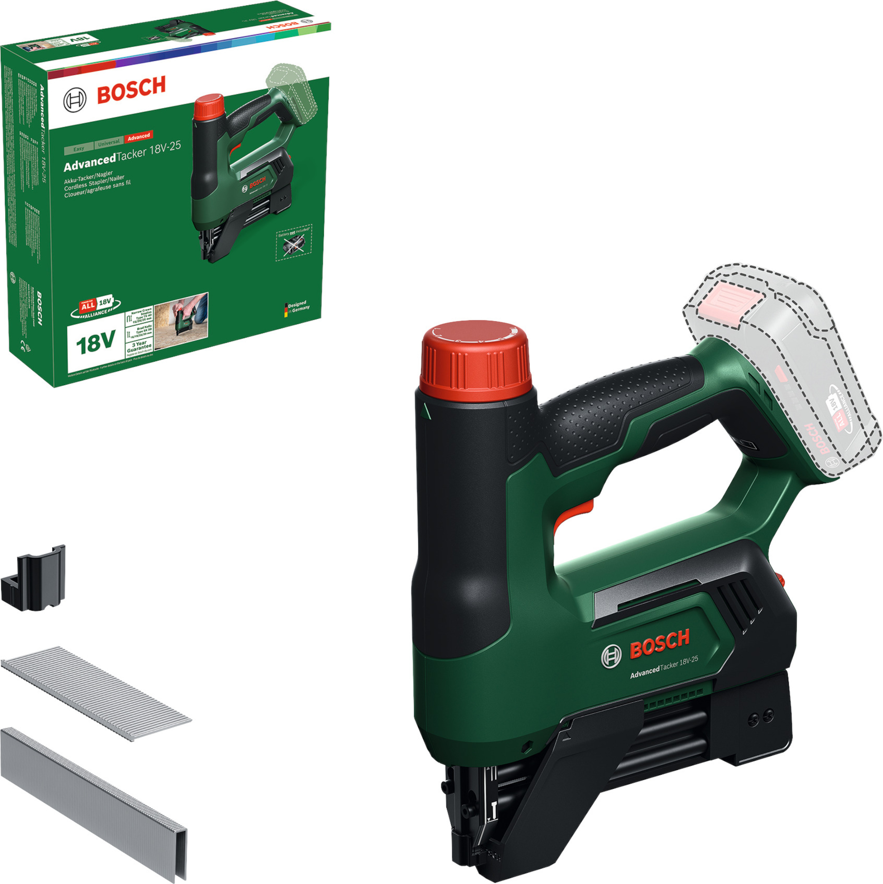 Batteridrevet stiftepistol Bosch AdvancedTacker 18V-25; 18 V (uten batteri og lader)