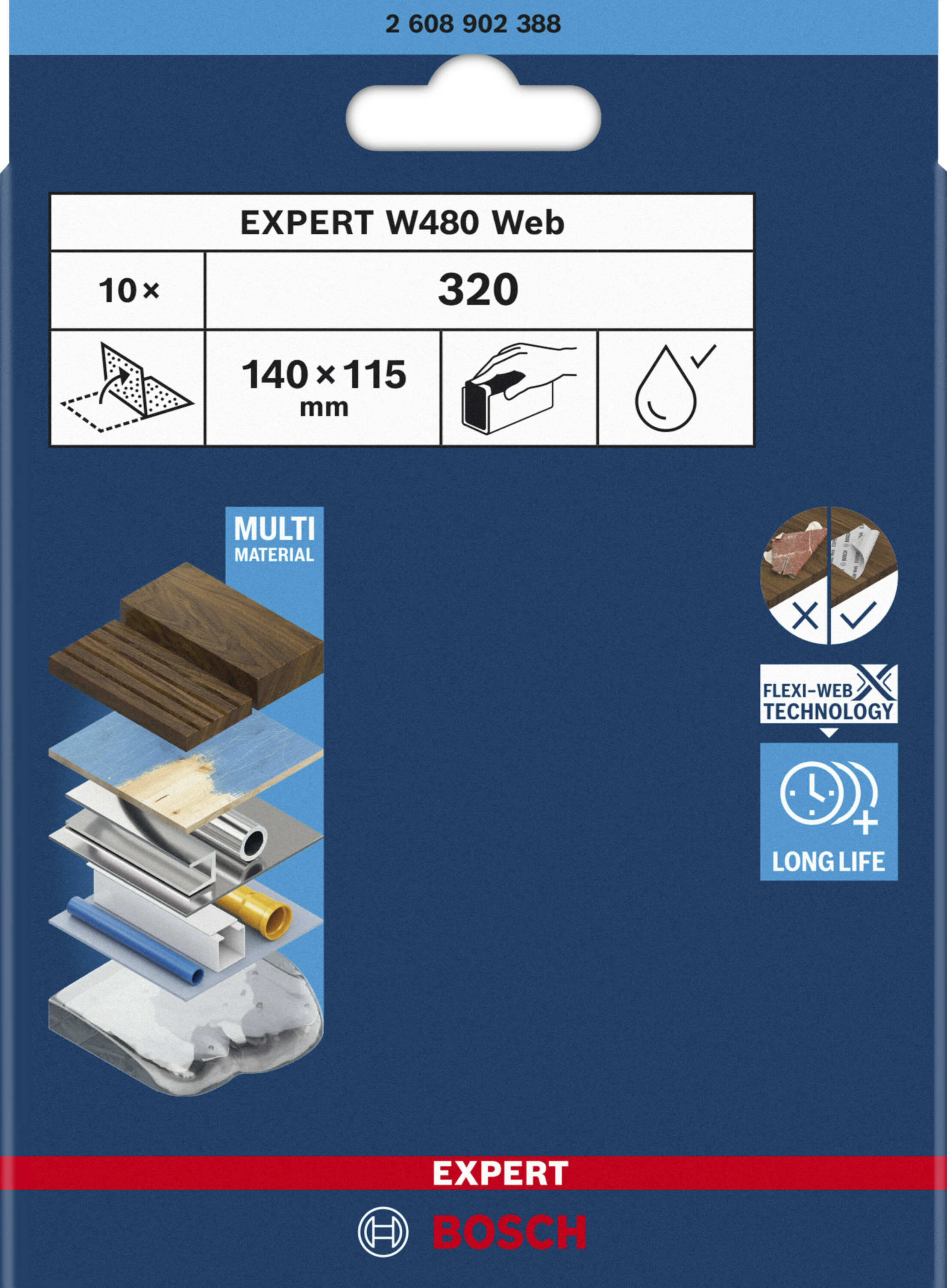 Sandpapir Bosch EXPERT; W480 Web; 115x140 mm; P320; 10 stk
