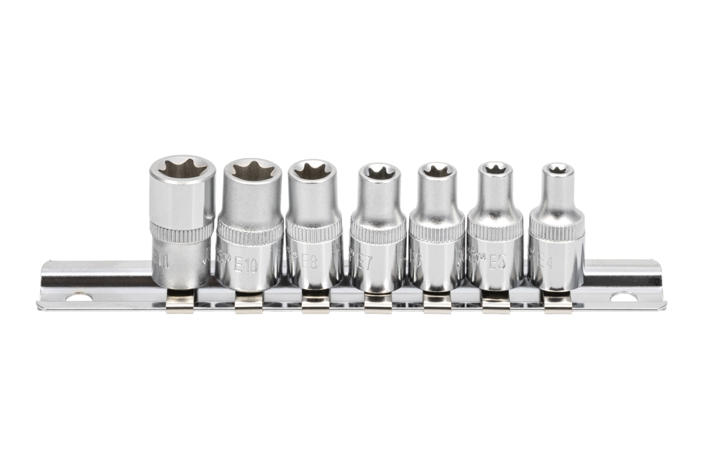 Hylsenøkkelsett Jonnesway S06H27S; 1/4''; E-Torx; 7 stk