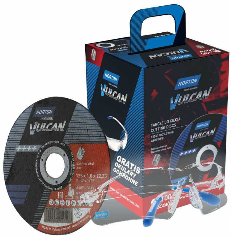 Abrasiv kappeskive Norton VULCAN; 125x1,0 mm; 100 stk.; + briller