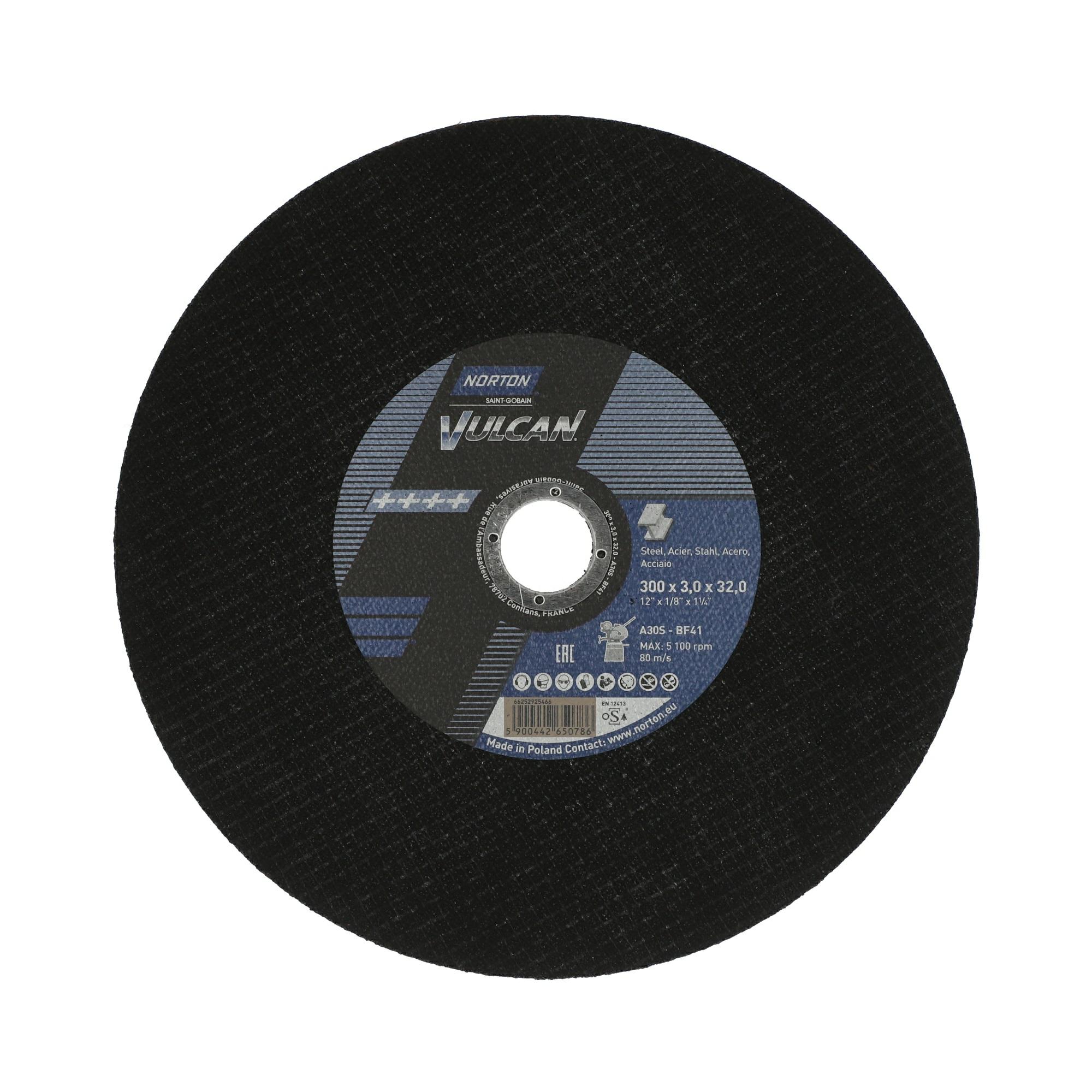 Abrasiv kappeskive Norton Vulkan; 300x3,0x32 mm; 10 stk. + skive