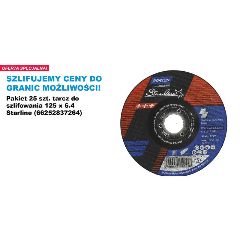 Slipeskive Norton STARLINE A24Q-BF27; 125x6,4 mm; 25 stk