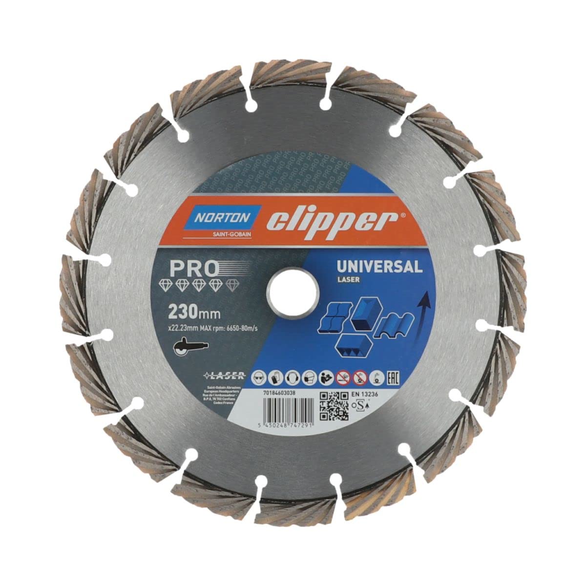Diamantkappeskive Norton CLIPPER PRO UNIVERSAL LASER; 230x22,23 mm