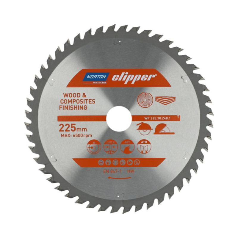 Sagblad for tre Norton 70184608101; 225x30 mm; Z48