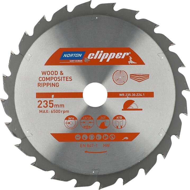 Sagblad for tre Norton 70184608062; 235x30 mm; Z24