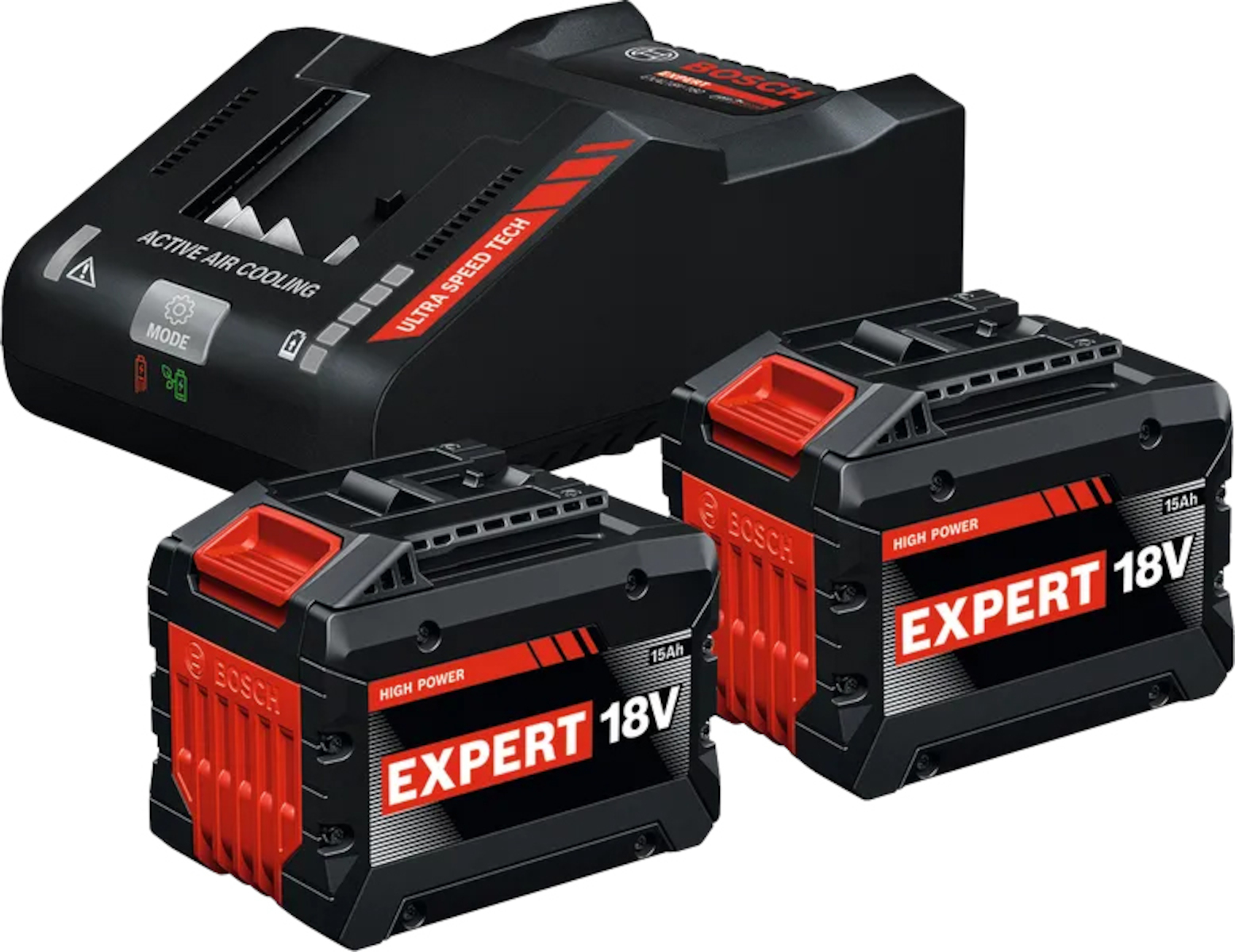 Batteri Bosch EXPERT EXBA; 18 V; 2x15 Ah; 2 stk + lader