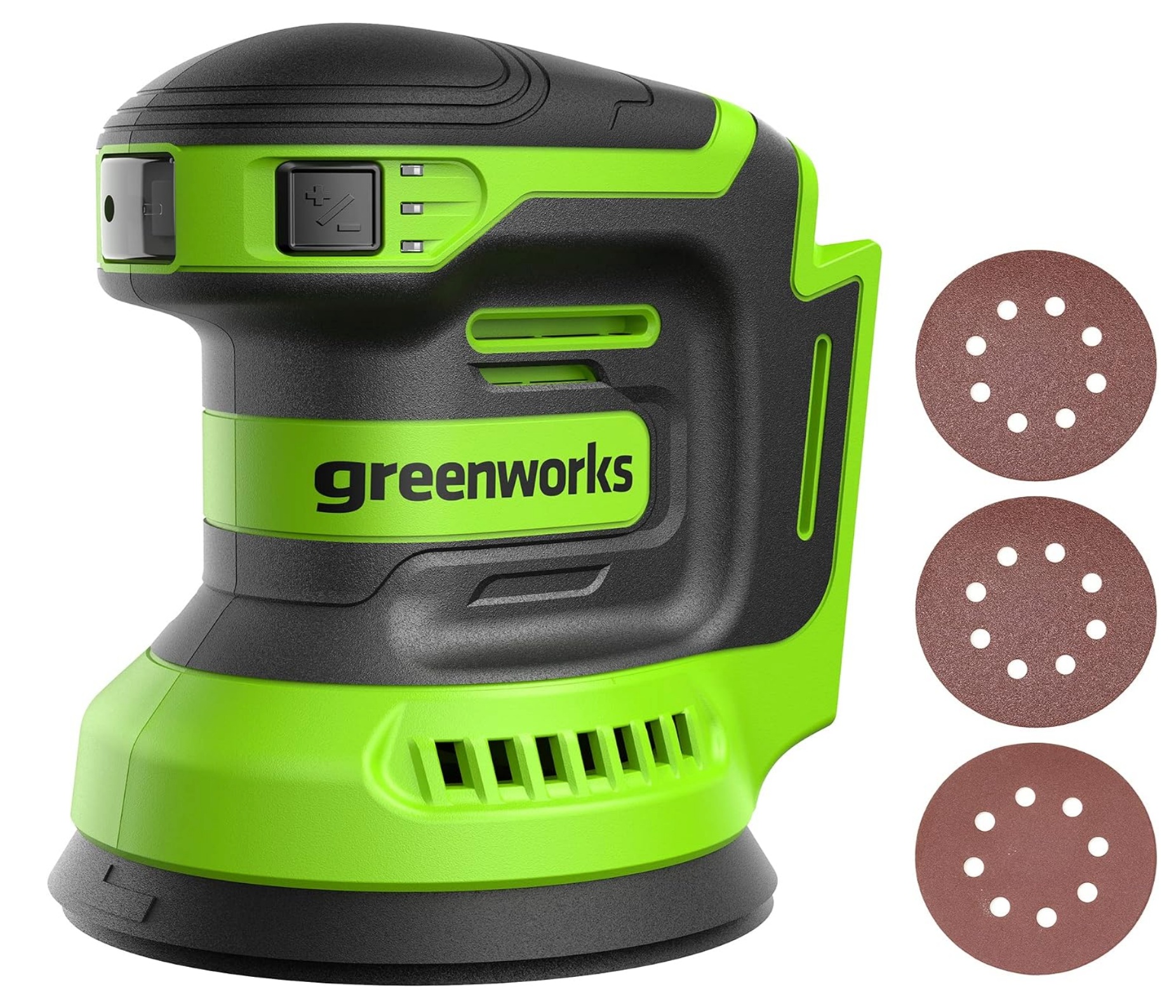 Eksentersliper Greenworks G24ORBSND; 24 V; 125 mm (uten batteri og lader)