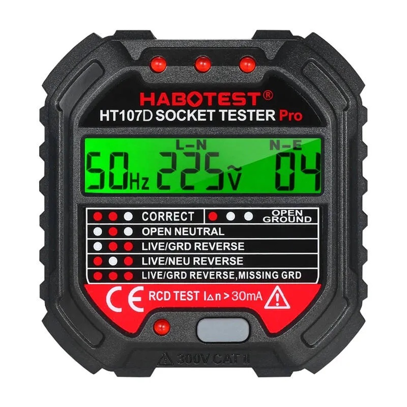 Stikkontakt-/jordfeilbrytertester Habotest HT107D; 90-250 V; 30 mA