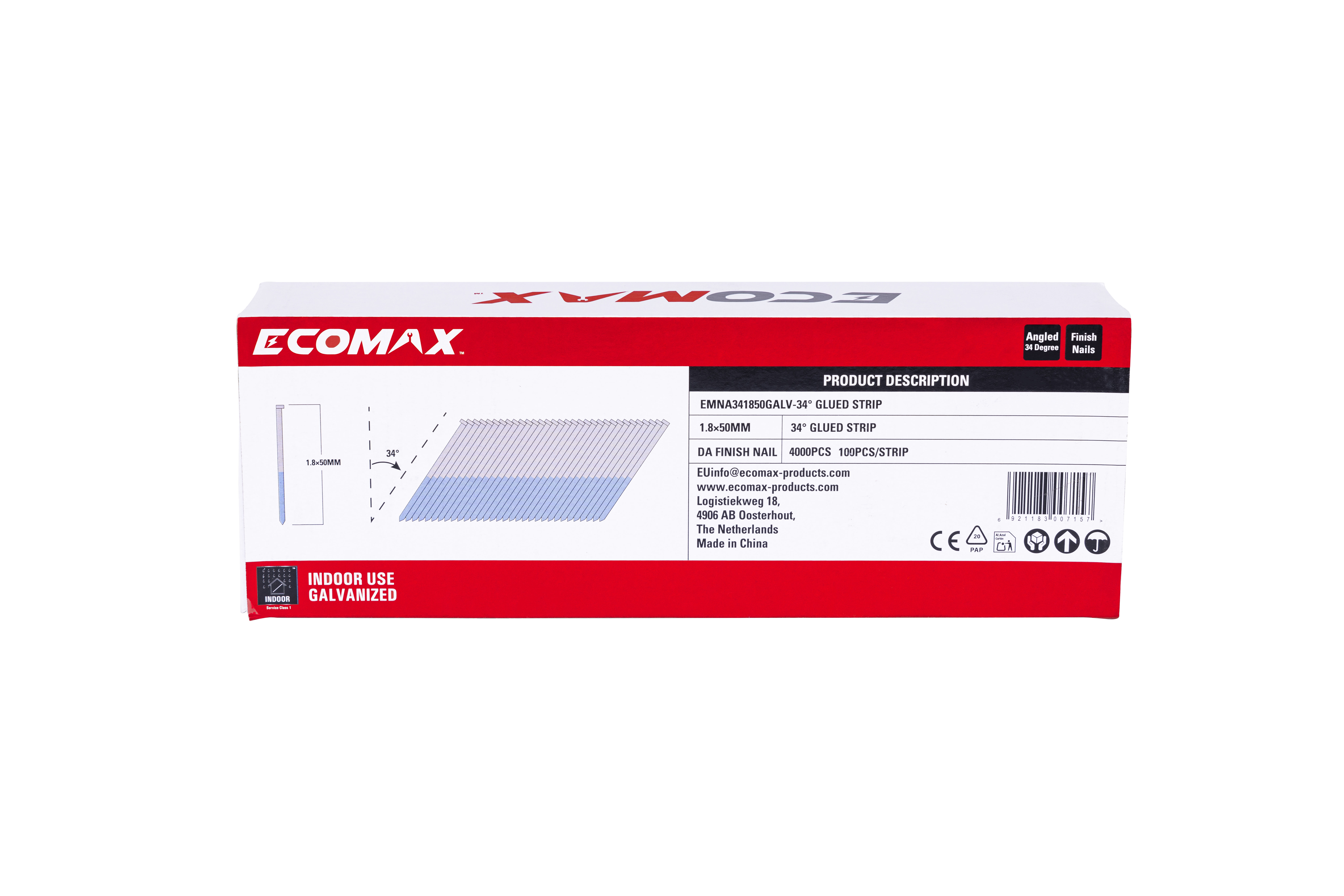 Dykkert Ecomax EMNA341850GALV; 34°; 50 mm; 1,8 mm; 4000 stk; galvanisert