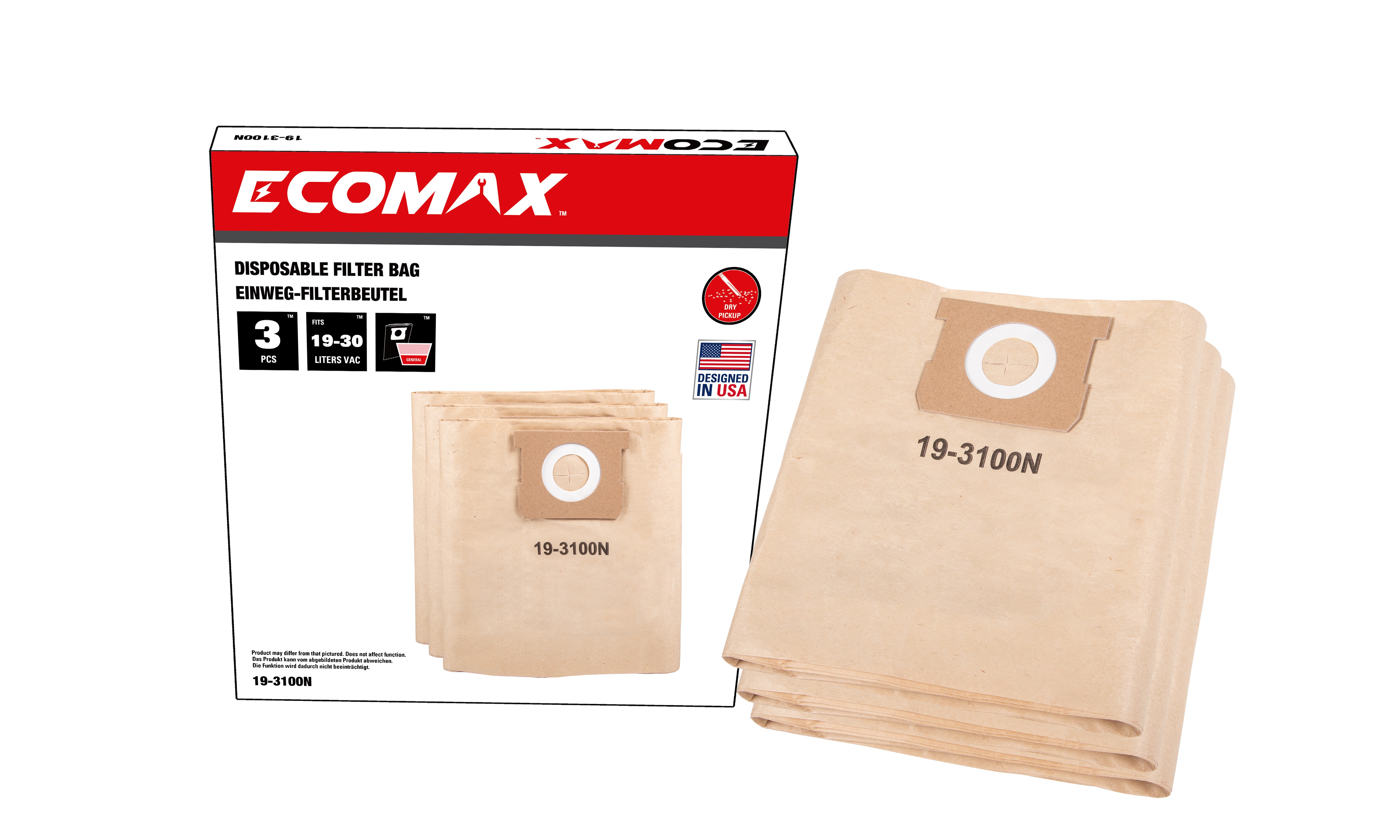 Papirfilterposer til støvsuger Ecomax 19-3100N; 3 stk