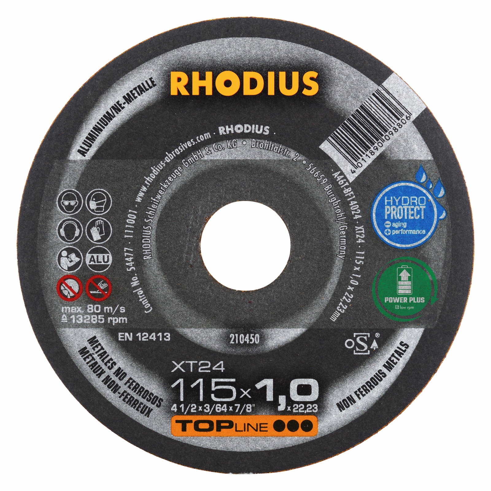 Abrasiv kappeskive Rhodius XT 24; 115x1,0 mm; 22,23 mm