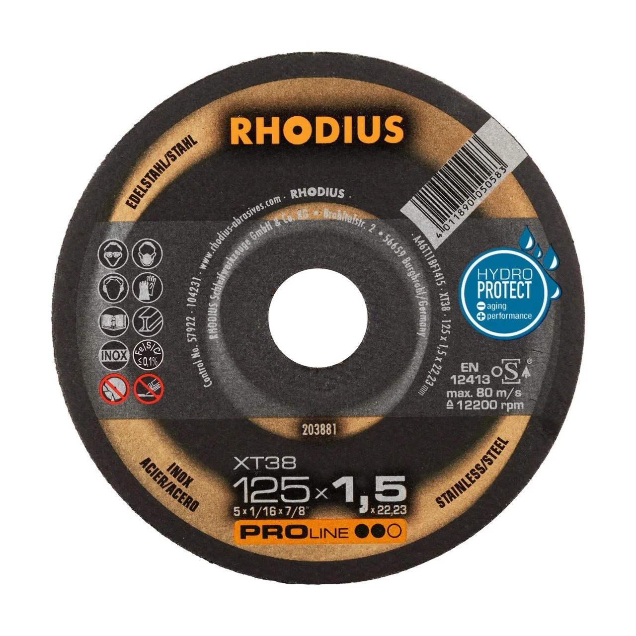 Abrasiv kappeskive Rhodius XT38 PROline; 125x1,5 mm