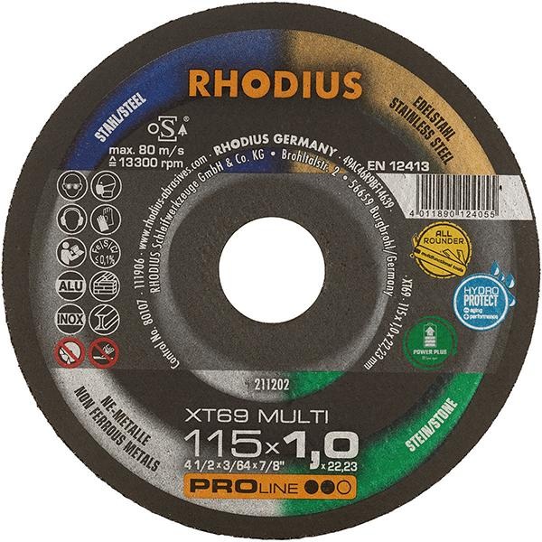 Abrasiv kappeskive Rhodius XT69 MULTI; 115x1,0 mm; 22,23 mm