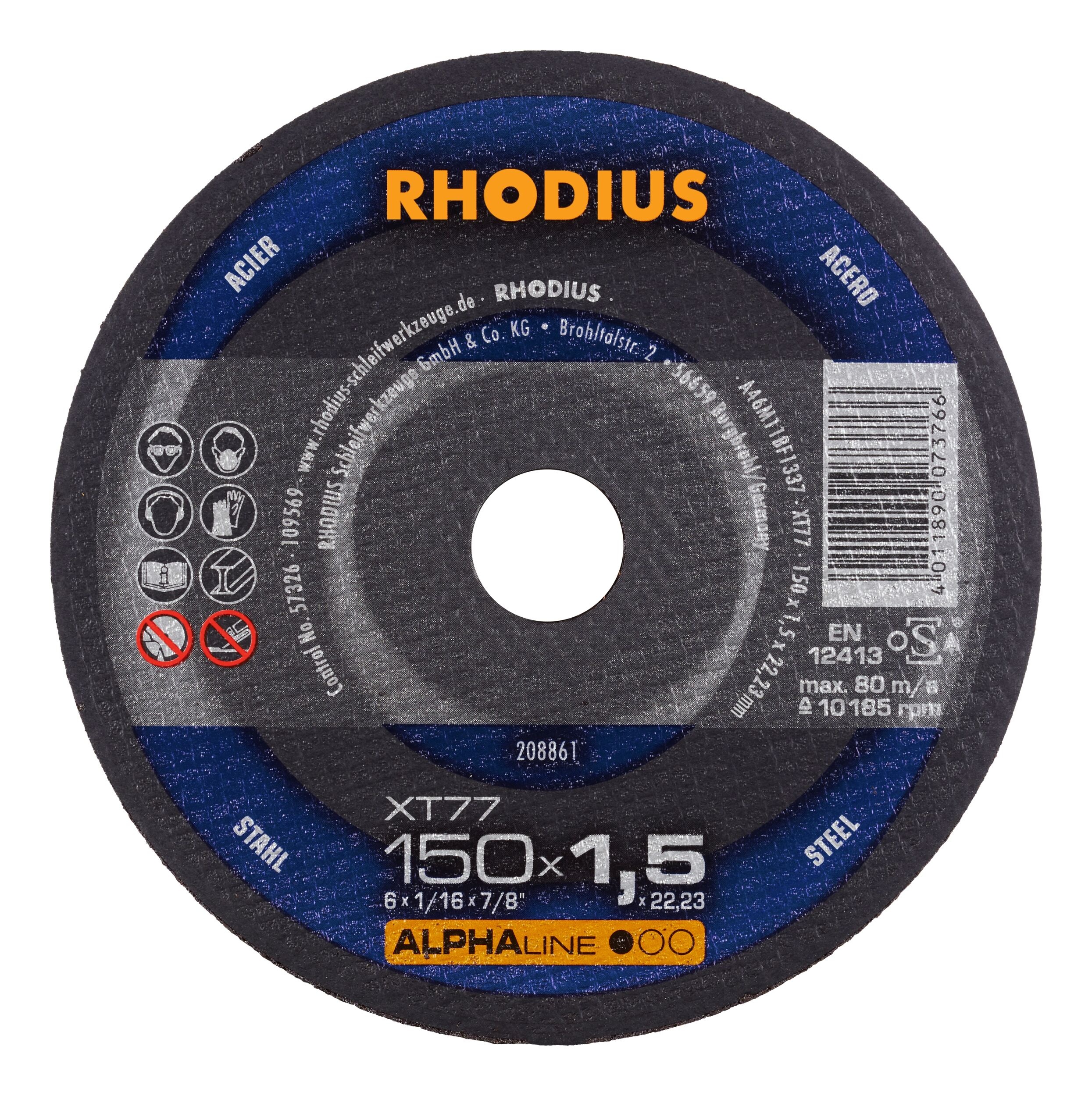 Abrasiv kappeskive Rhodius 208861; 150x1,5 mm