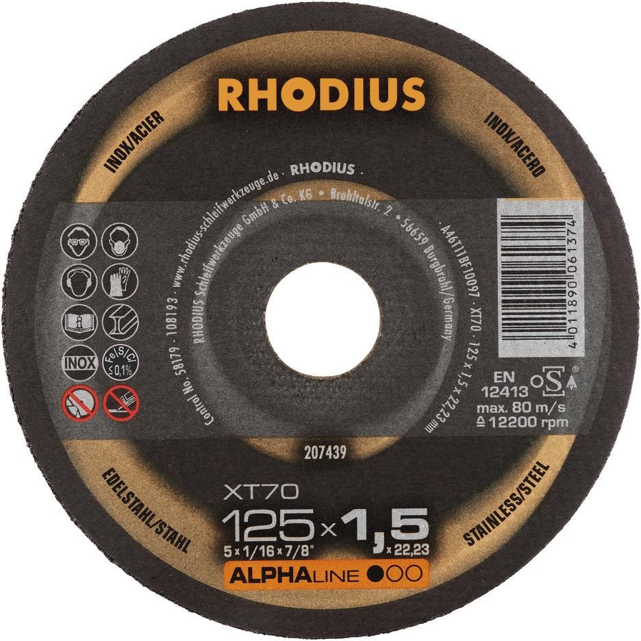 Abrasiv kappeskive Rhodius 207439; 125x1,5 mm