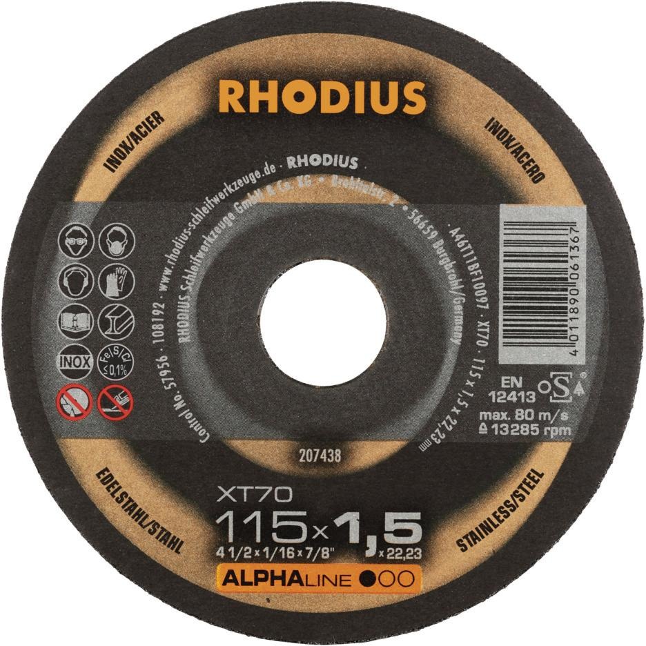 Abrasiv kappeskive Rhodius 207438; 115x1,5 mm