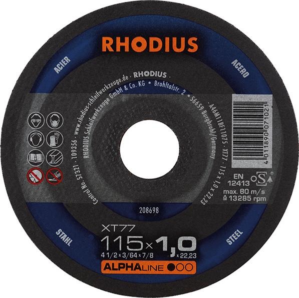 Abrasiv kappeskive Rhodius XT77 ALPHAline; 115x1,0 mm