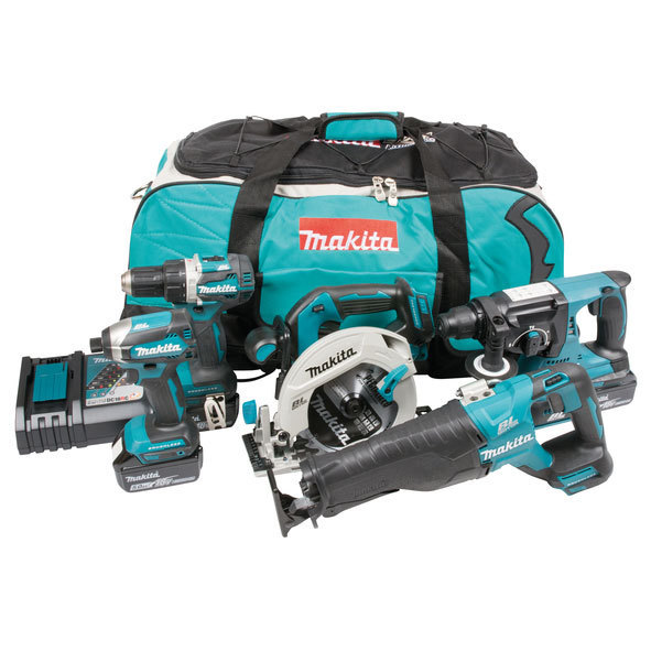 Verktøysett Makita DLX5032T (DDF484 + DTD153 + DHS680 + DJR187 + DHR242); 18 V; 3x5,0 Ah batt.