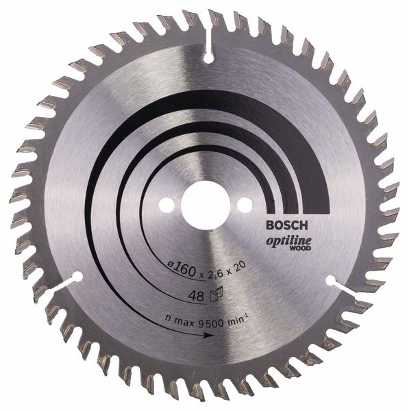 Sagblad for tre Bosch OPTILINE WOOD; 160x2,6x20,0 mm; Z48; 15°