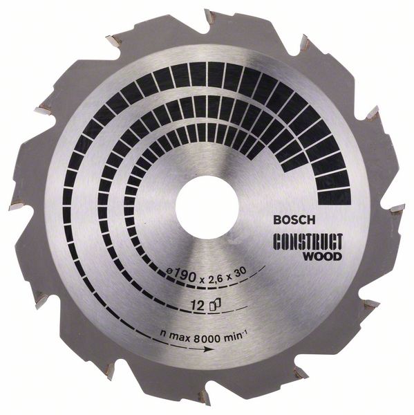 Sagblad for tre Bosch CONSTRUCT WOOD; 190x2,6x30,0 mm; Z12; 12°