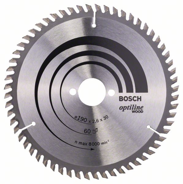 Sagblad for tre Bosch OPTILINE WOOD; 190x2,6x30,0 mm; Z60; 15°