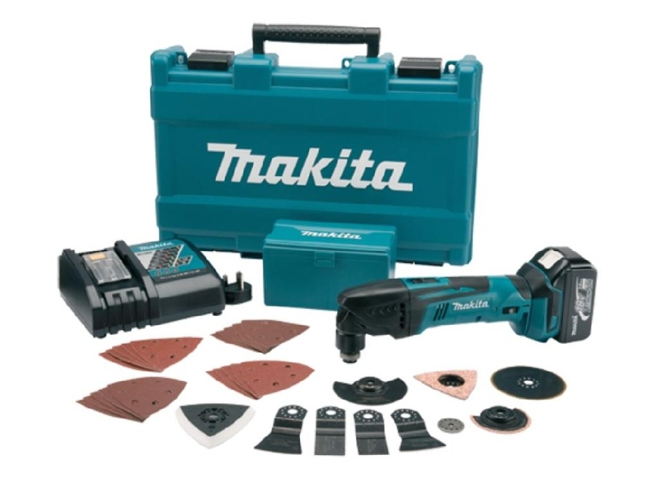 Flerfunksjonsverktøy Makita BTM50RFEX3; 18 V; 2x3,0 Ah batt. + 43 tilbehør