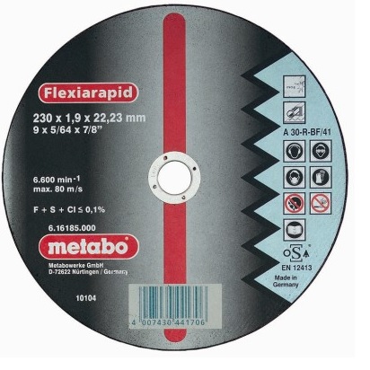 Abrasiv kappeskive Metabo; 230x1,9 mm for metall