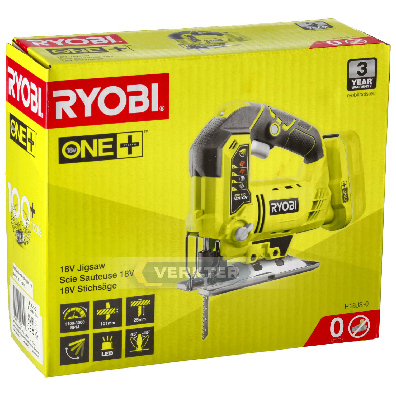 Batteridrevet stikksag Ryobi R18JS-0; 18 V (uten batteri og lader)