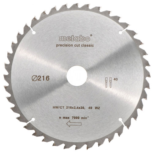 Sagblad for tre Metabo Classic; 216x2,4x30,0 mm; Z40; -5°