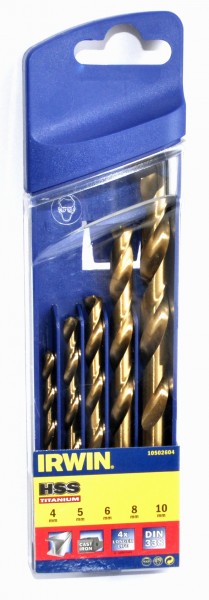 Borsett, 5 stk. Irwin HSS Titanium; 4-10 mm