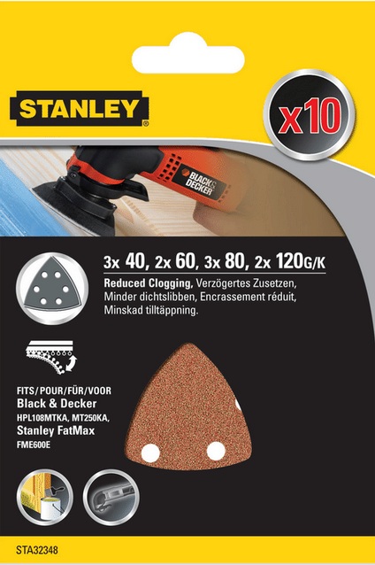 Sandpapir til deltaslipere Stanley; P40/60/80/120; 10 stk