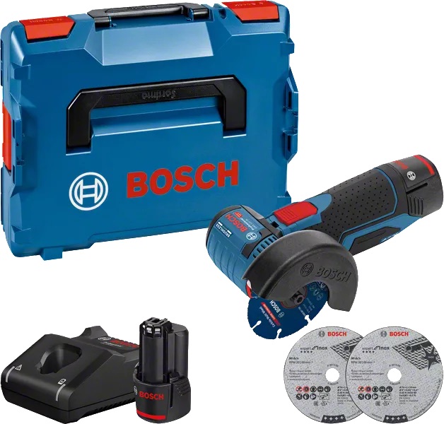 Batteridrevet vinkelsliper Bosch GWS 12V-76; 12 V; 2x3,0 Ah batt.